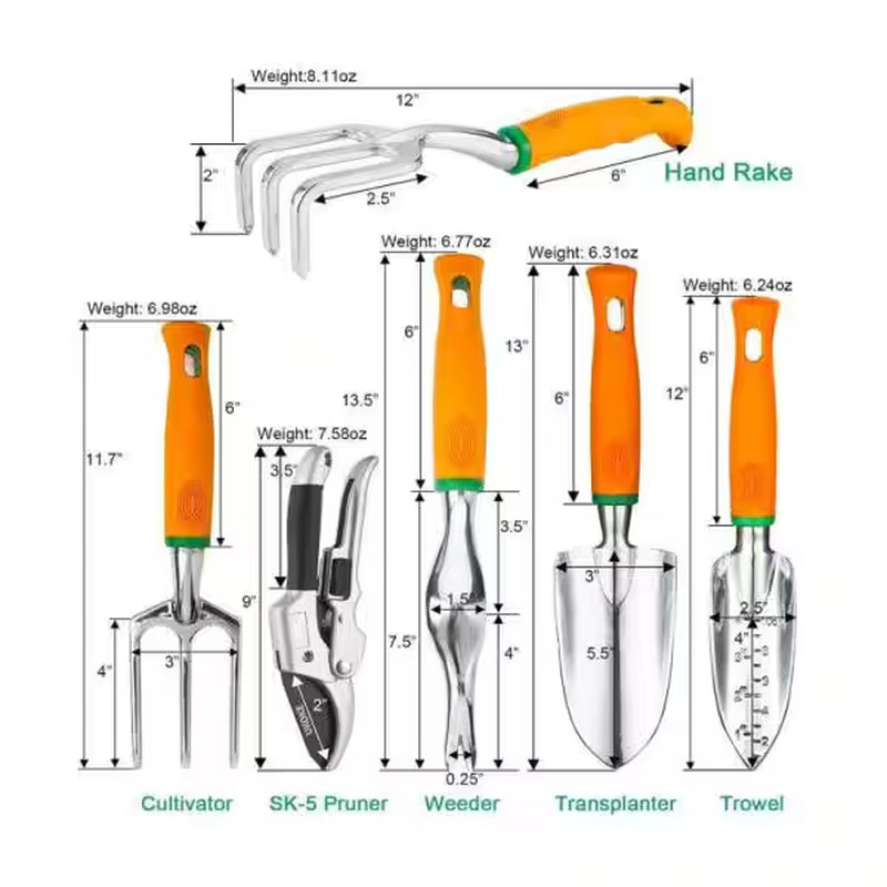 6 In. Garden Tool Set, Aluminum Hand Tool Kit Handle Trowel 12-Piece