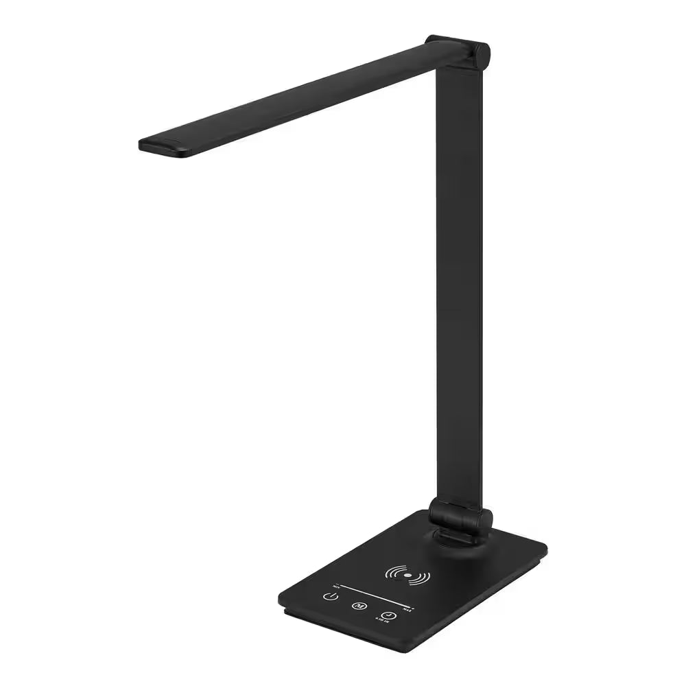 15 In. Black Wireless Charging Indoor Table Lamp with Plastic Shade